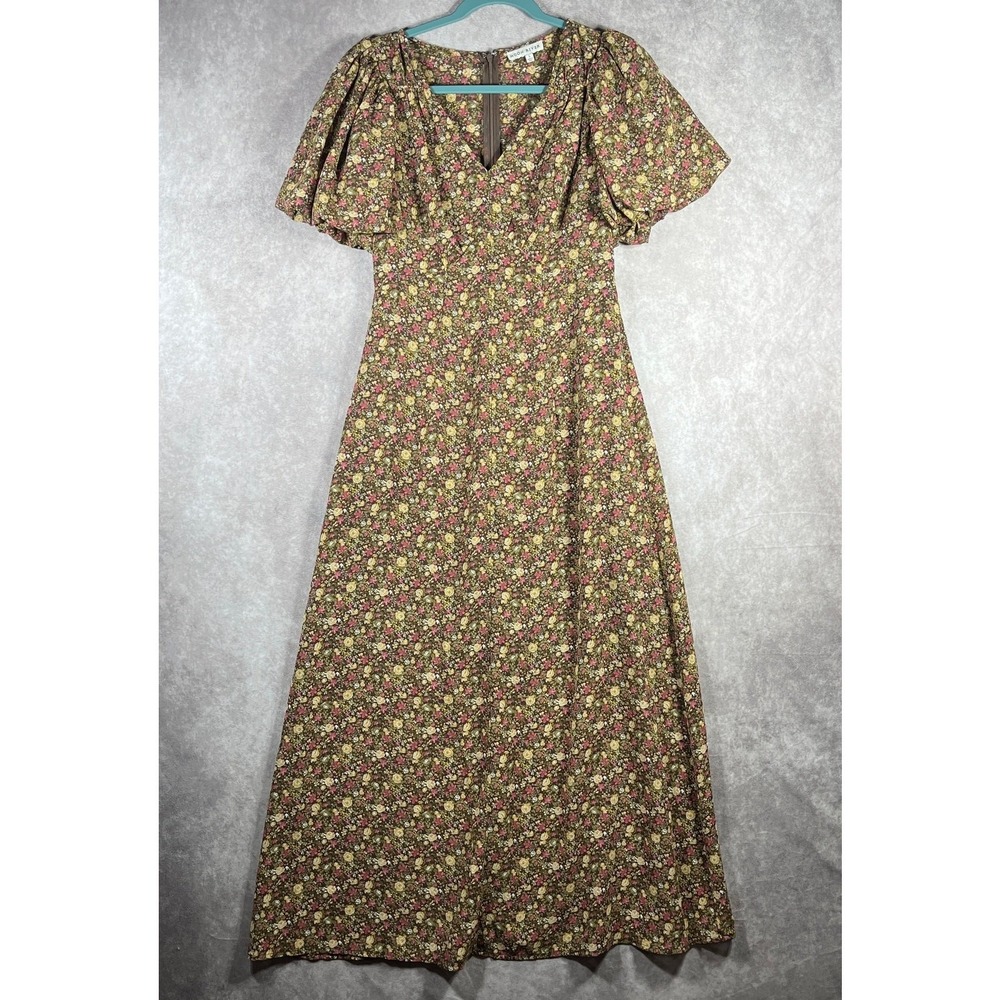 Anthropologie Moon River Maxi Dress Womens S Brown Micro Floral Boho Cottagecore